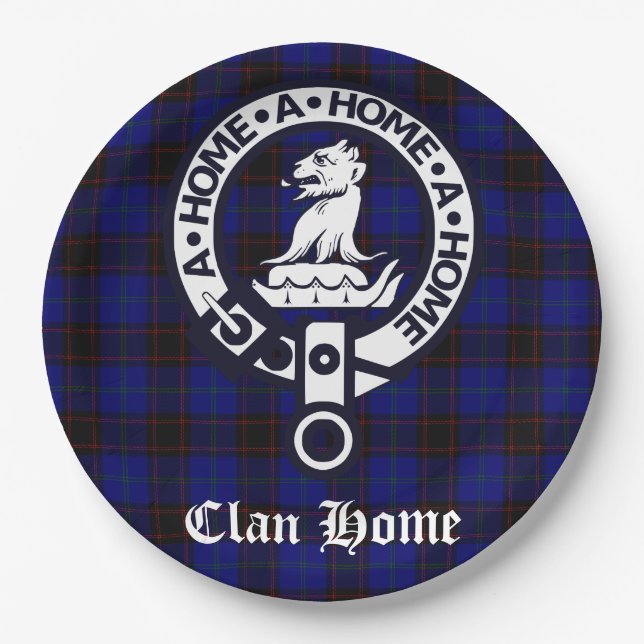 Clan Zuhause Wappen Abzeichen und Tartan Pappteller (Vorderseite)