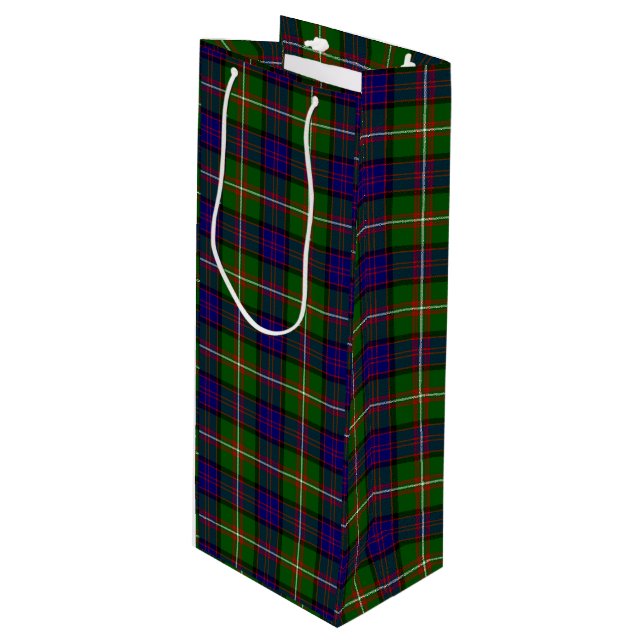 Clanranald tartan blau grün kariert geschenktüte für weinflaschen (Vorderseite Schrägansicht)