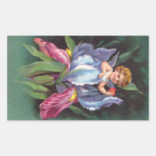 Clapsaddle: Blume Cherub Iris Rechteckiger Aufkleber