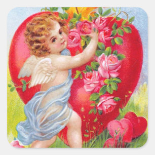 Clapsaddle: Cherub der Liebe Quadratischer Aufkleber