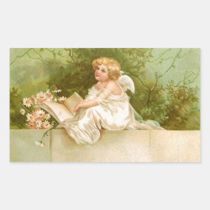 Clapsaddle: Engel mit Buch und Blume Rechteckiger Aufkleber