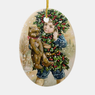 Clapsaddle: Holly Boy mit Teddy Keramikornament