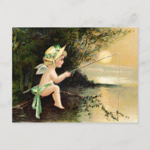 Clapsaddle: Kleiner Cherub mit Angelrute Postkarte