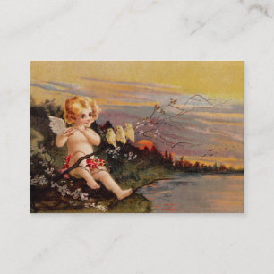 Clapsaddle: Kleiner Cherub mit Flöte und Vögeln Visitenkarte