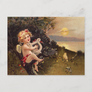 Clapsaddle: Kleiner Cherub mit Harfe Postkarte