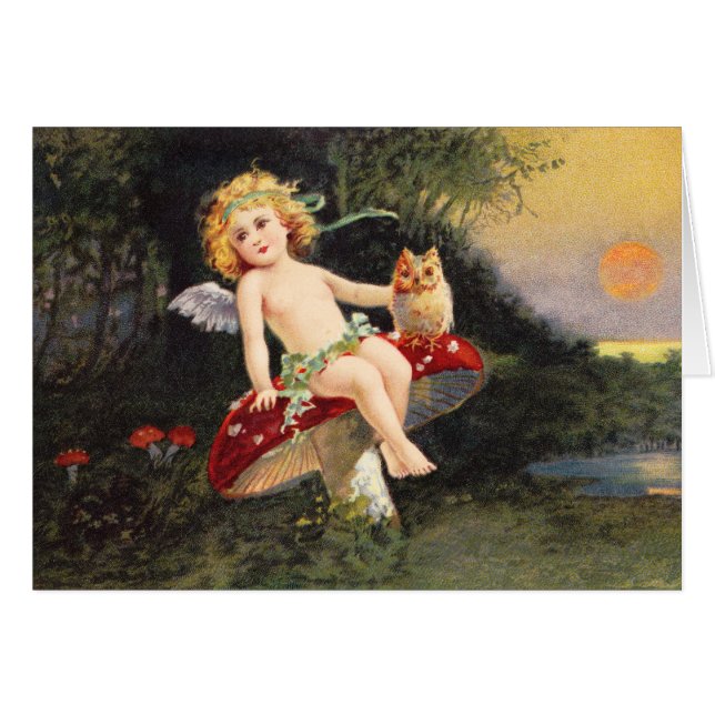 Clapsaddle: Kleiner Engel auf Pilz (Vorderseite (Horizontal))