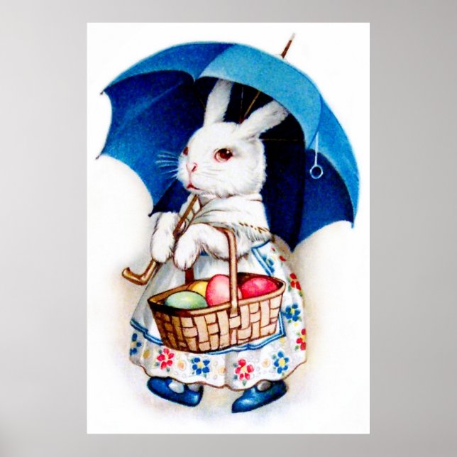 Clapsaddle: Osterhasen-Mädchen mit Regenschirm Poster (Vorne)