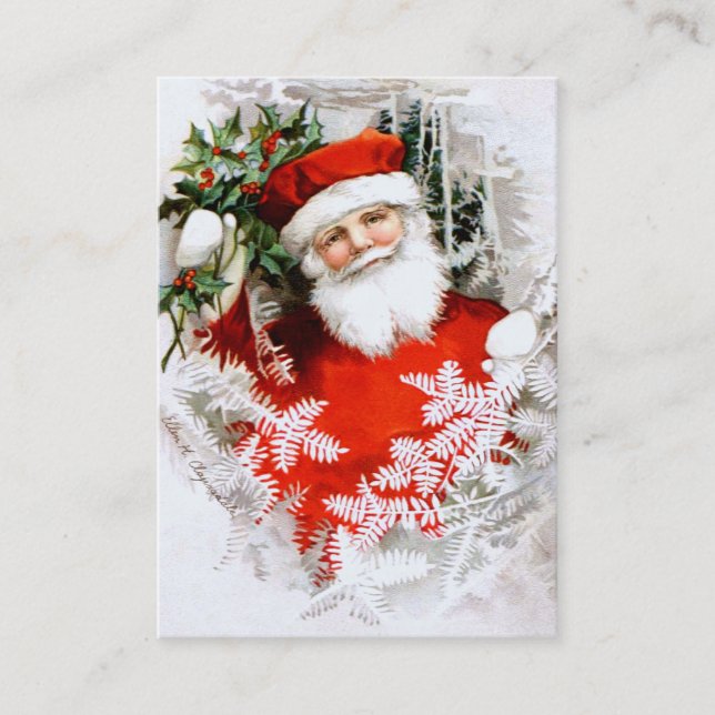 Clapsaddle: Weihnachtsmann mit Stechpalme Visitenkarte (Vorderseite)
