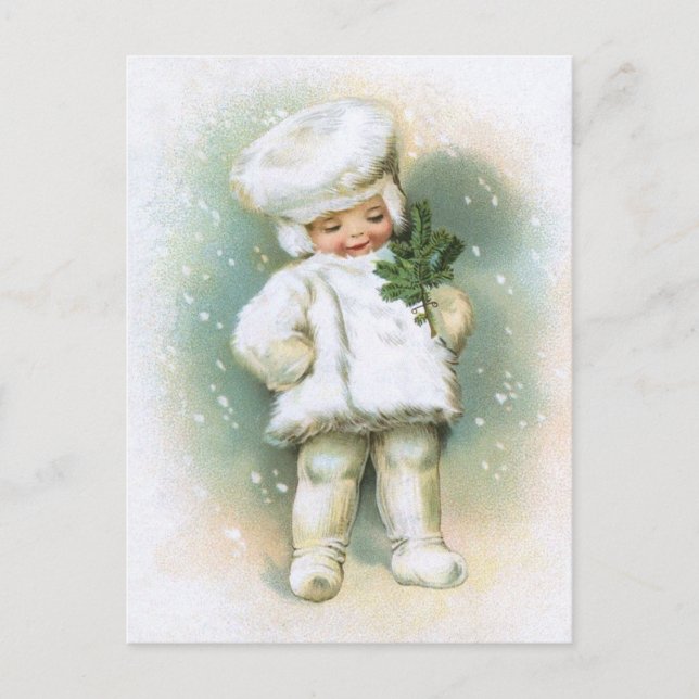Clapsaddle: Winterjunge mit Tannenzweig Postkarte (Vorderseite)