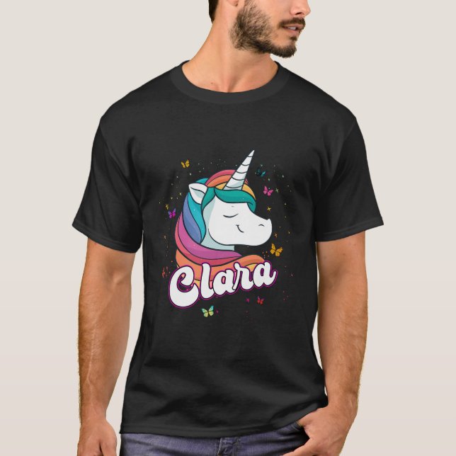 Clara - Adorable Girl Name mit schönem Einhorn T-Shirt (Vorderseite)