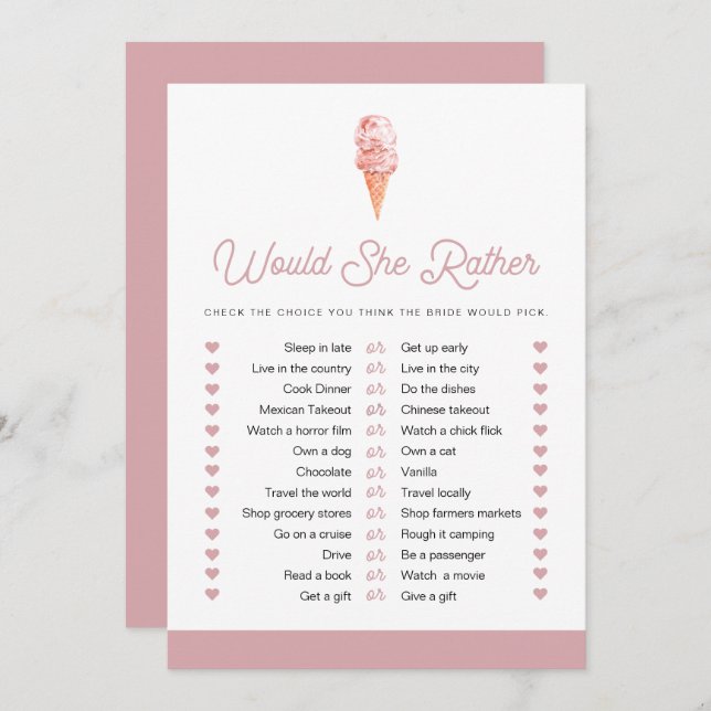 CLARA Retro Ice Cream würde sie eher Bridal Game Einladung (Vorne/Hinten)