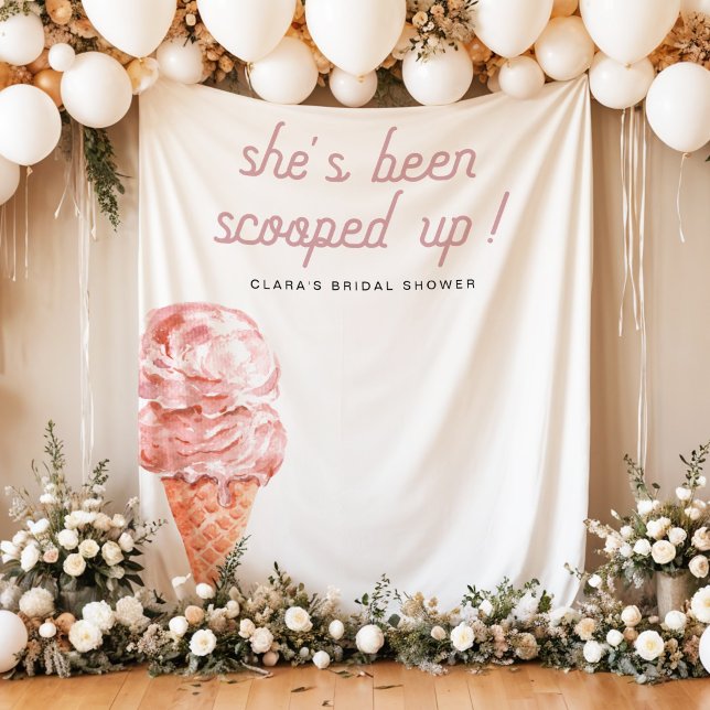 CLARA Retro Sie wurde mit Brautparty T Wandteppich (Scooped Up Retro Ice Cream Bridal Shower Photo Backdrop Tapestry Sign)
