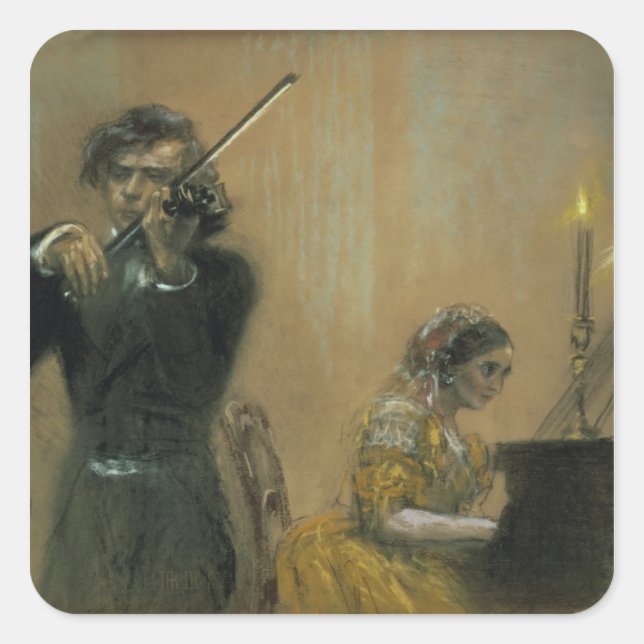 Clara Schumann (1819-96) und Violinistin, 1854 (pa Quadratischer Aufkleber (Vorderseite)