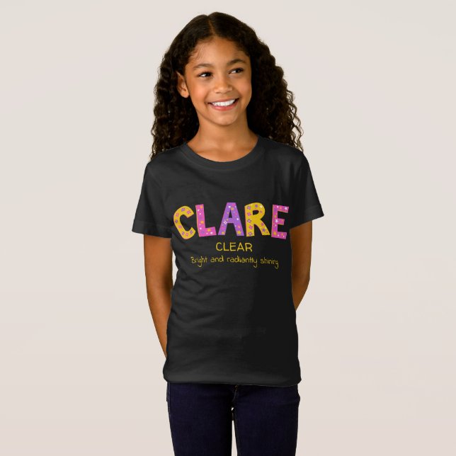 Clare name bedeutet rosa lila-gelbe Blume T-Shirt (Vorne ganz)
