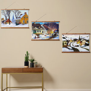 Clarence Gagnon Kunstwerke, schöne Winterszenen, Wandteppich Mit Holzrahmen