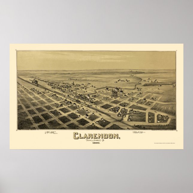 Clarendon, TX Panorama Karte - 1890 Poster (Vorne)