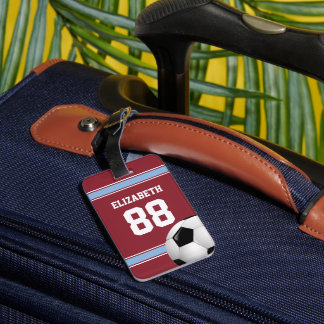 Claret and Blue Stripes Jersey Soccer Ball Gepäckanhänger