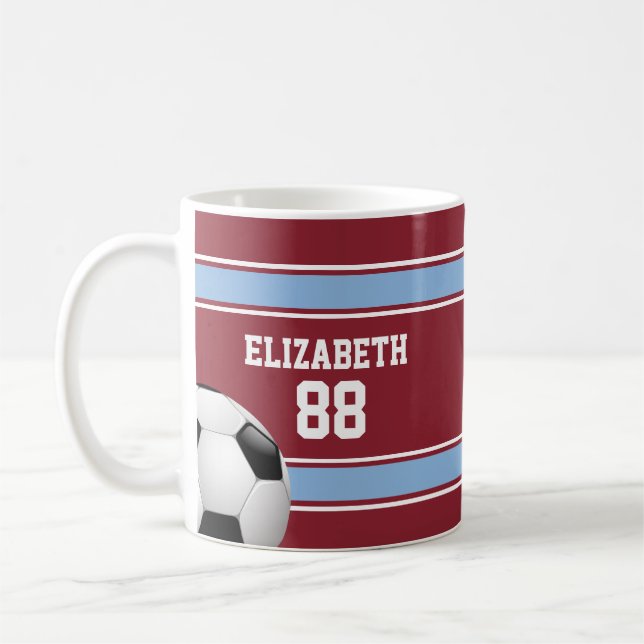 Claret and Blue Stripes Jersey Soccer Ball Kaffeetasse (Links)
