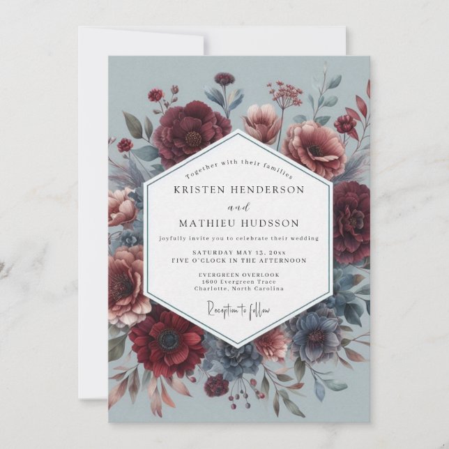 Claret Dutch Master Flora Hochzeit Einladung (Vorderseite)