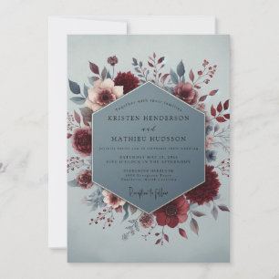 Claret-Schiefer-Malerische-Blüten-Hochzeit Einladung