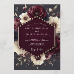 Claret Tenebrous Flora Hochzeit Einladung