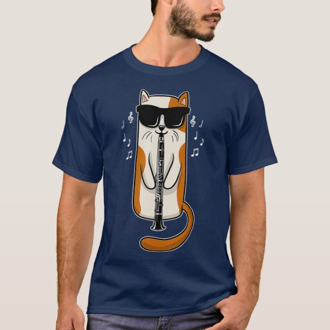 Clarinet Cat Musician Kitty Musikinstrument T-Shirt (Vorderseite)