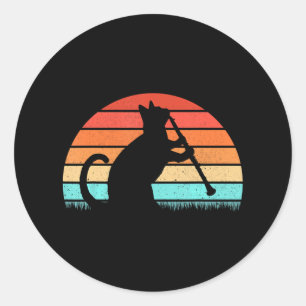 Clarinet Cat Player Retro Clarinetist Music Lover Runder Aufkleber