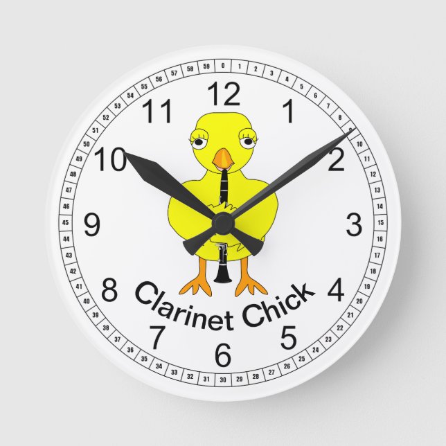Clarinet Chick Runde Wanduhr (Vorderseite)
