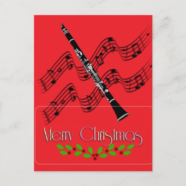 Clarinet Christmas Hollly Postcard Postkarte (Vorderseite)