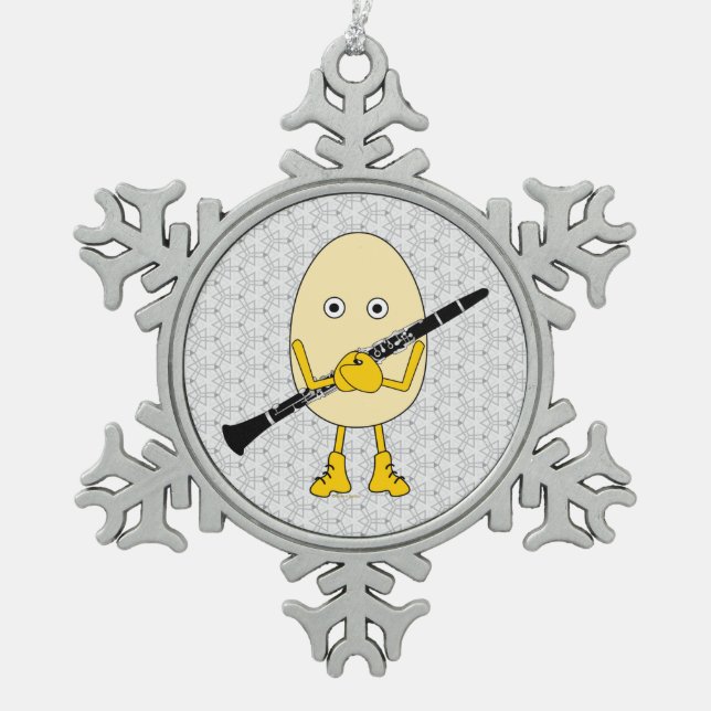 Clarinet Egghead Schneeflocken Zinn-Ornament (Vorderseite)