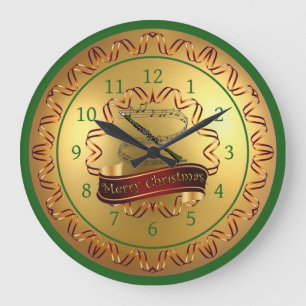 Clarinet ~ Musical Scroll ~ “Merry Christmas”  Große Wanduhr
