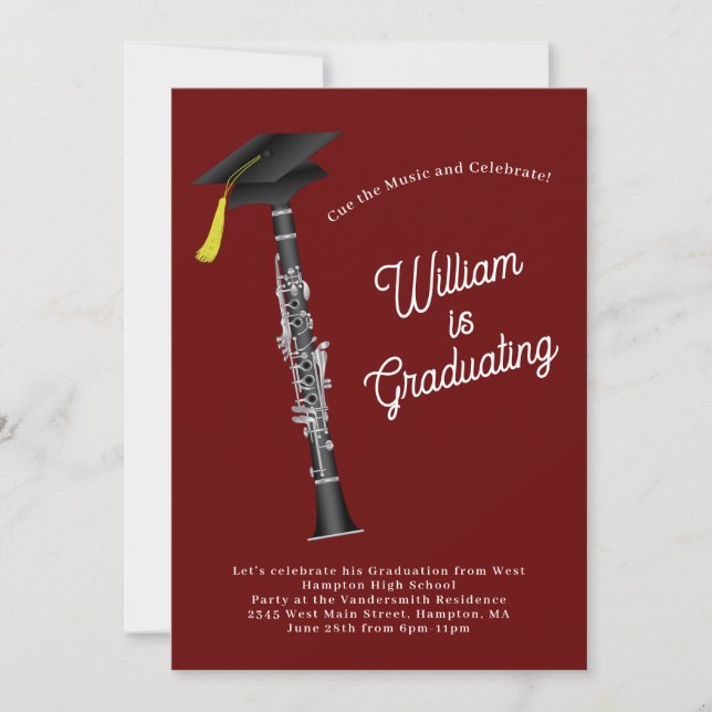 Clarinet Musician Graduation Party Music Einladung (Vorderseite)
