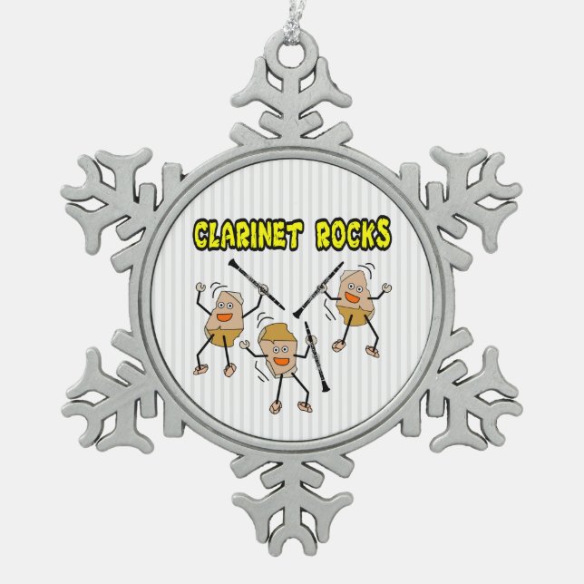 Clarinet Rocks Schneeflocken Zinn-Ornament (Vorderseite)