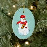 Clarinet Snowman Keramik Ornament<br><div class="desc">Ein Schneemann-Klarinettenspieler mit einem Schal aus Musiknote ist ein lustiges Weihnachtsschmuck für Holzblasmusiker,  Schulmusiklehrer und Schüler in der Konzert- und Marschband.</div>