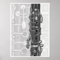 Clarinet Upper Joint in Charcoal Music Art Print