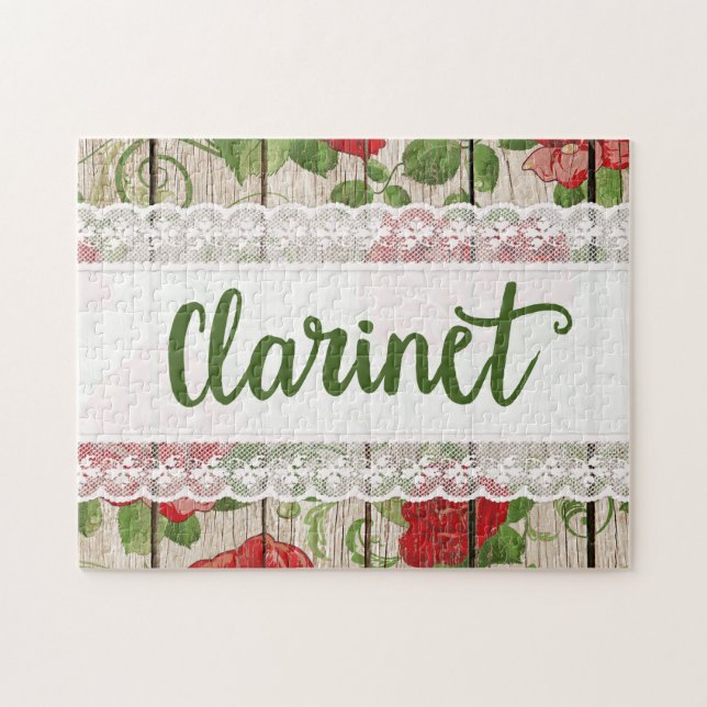 Clarinet Wood Lace Rustikale Rose Musik Puzzle (Horizontal)