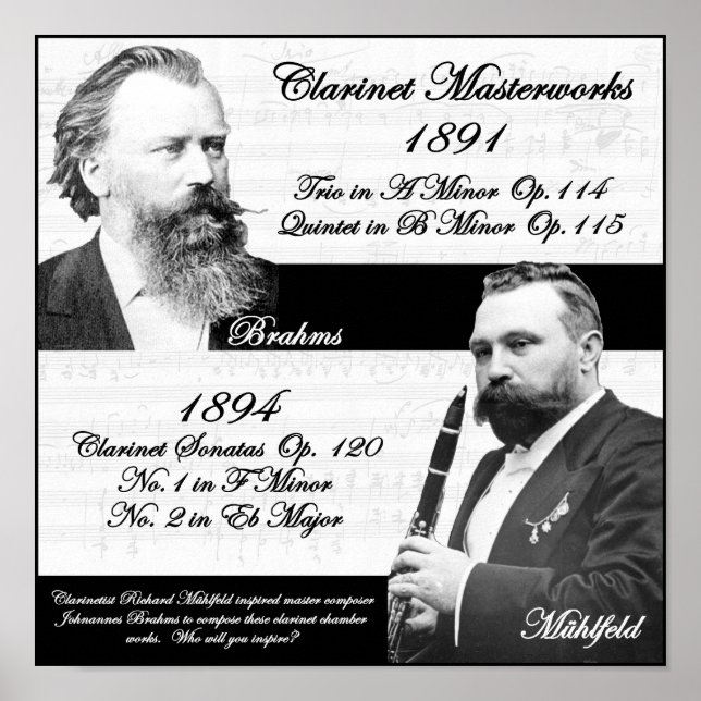 Clarinetist Richard Mühlfeld inspirierte Brahms Poster (Vorne)