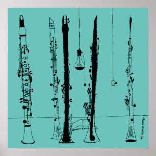 Clarinets Jazz Vintag Illustration Poster