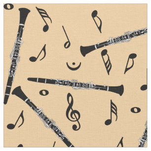 Clarinets Musiknotens Pattern Stoff