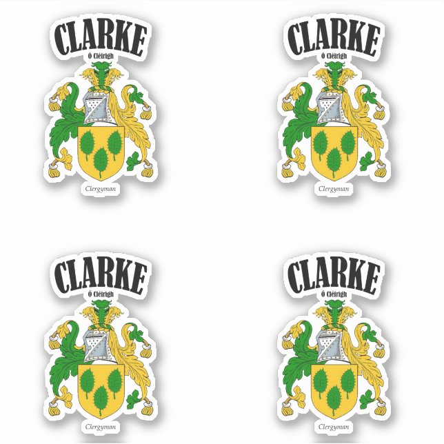 Clarke Wappen Irish Translation & Meaning (x4) Aufkleber (Vorderseite)