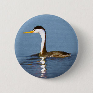 Clark's Grebe Painting - Original Bird Art Button