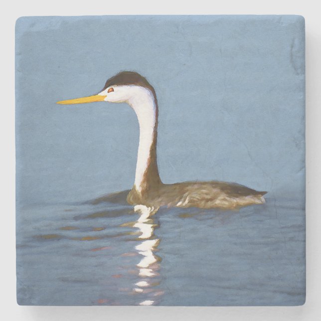 Clark's Grebe Painting - Original Bird Art Steinuntersetzer (Vorderseite)