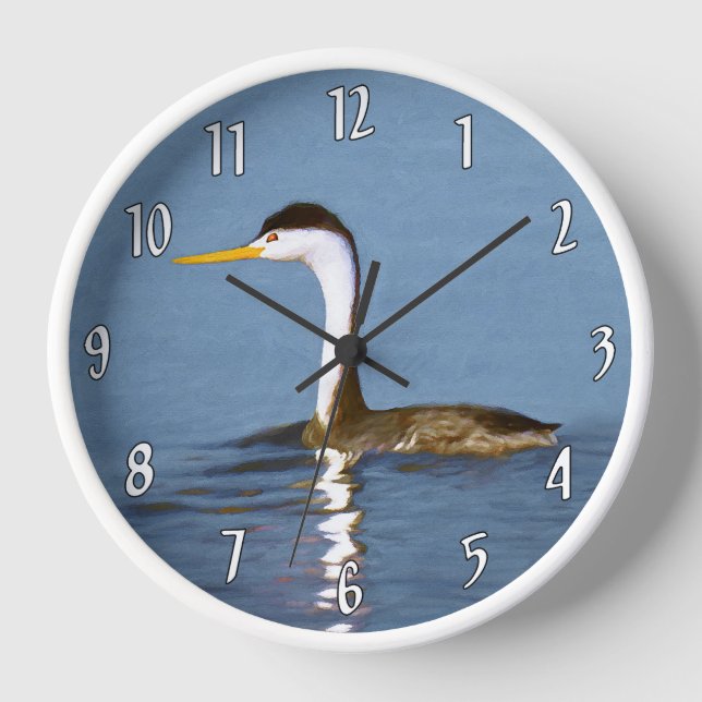 Clark's Grebe Painting - Original Wild Bird Art Uhr (Vorderseite)