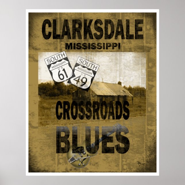 Clarksdale Mississippi Crossroads Blues Guitar Poster (Vorne)