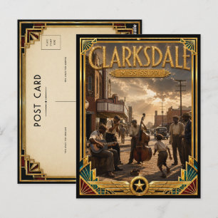 Clarksdale Mississippi Vintage Art Deco Goldenes Z Postkarte