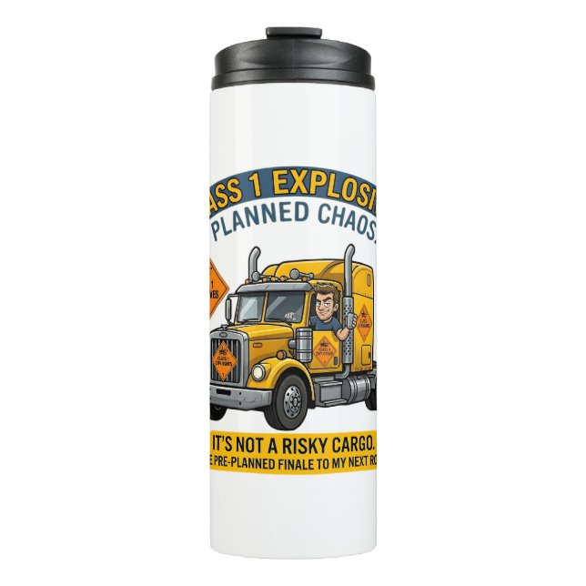 Class 1 Explosives Trucker Gift | Funny ADR Hazard Thermosbecher (Vorderseite)
