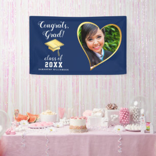 Class 2024 Grad Foto Navy Blue White Abschluss Banner