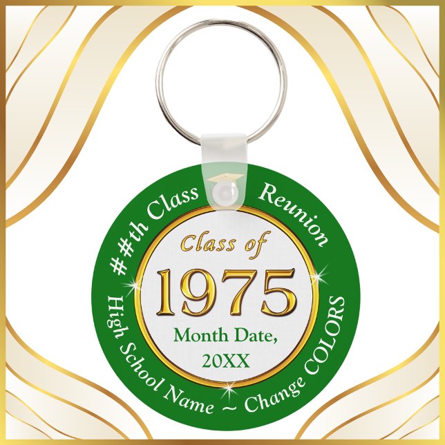 Class of 1975, 50 year Class Reunion Souvenirs, Schlüsselanhänger (Class of 1975 Reunion Ideas. 50 year class reunion souvenirs. Green, White and Gold Class of 75.)