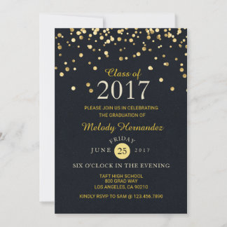 Class of 2017 Gold Glitzer Sparkle Confetti Einlad Einladung