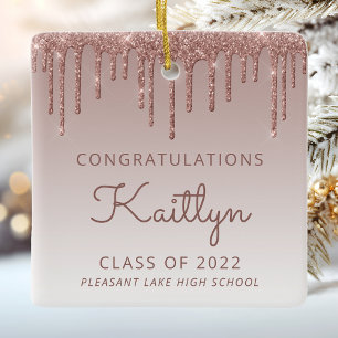 Class of 2022 Rose Gold Glitter Photo Graduation Keramikornament